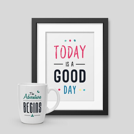 Pack de taza y póster enmarcado